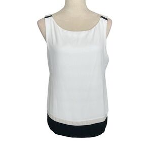 White House Black Market Elegant White Black Lined Sleeveless Top Women Size M